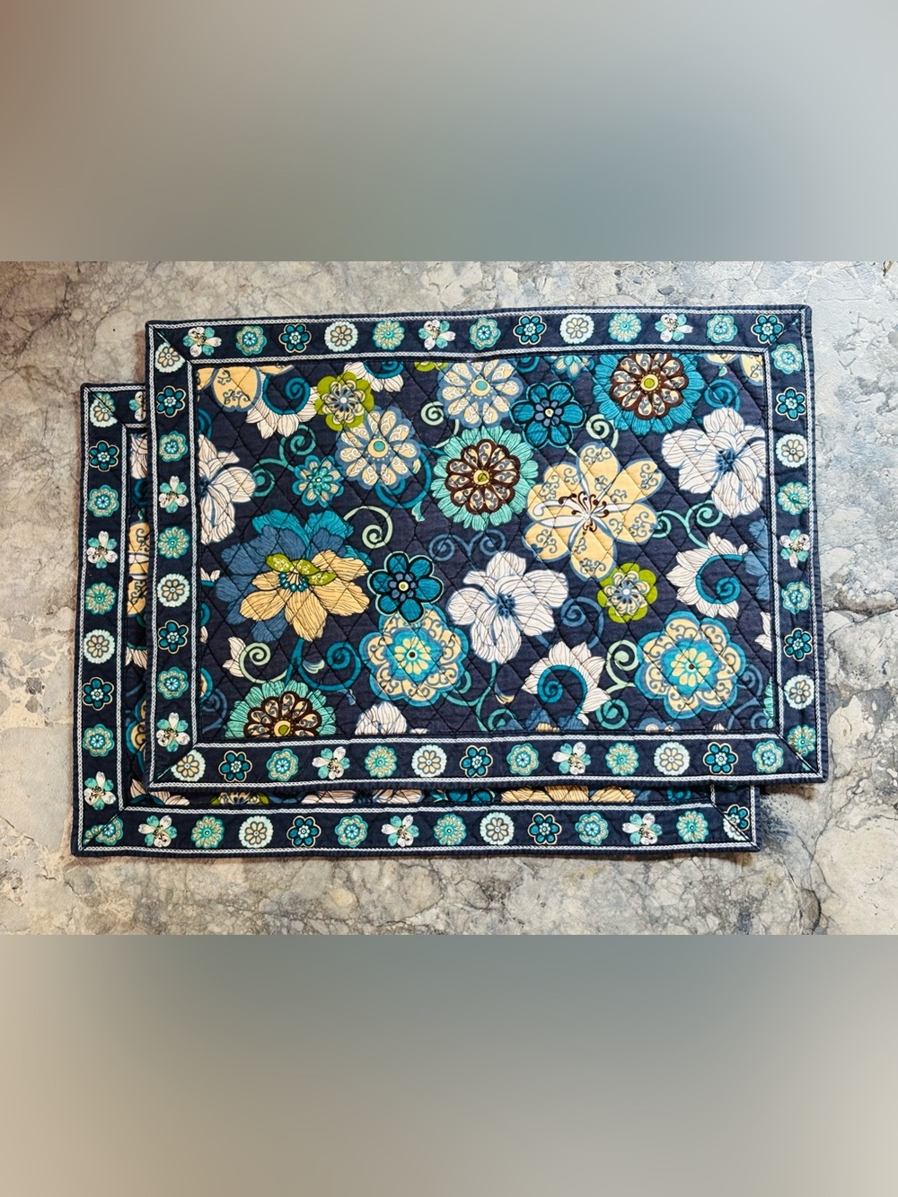 Vera Bradley Navy Quilted Floral Placemats